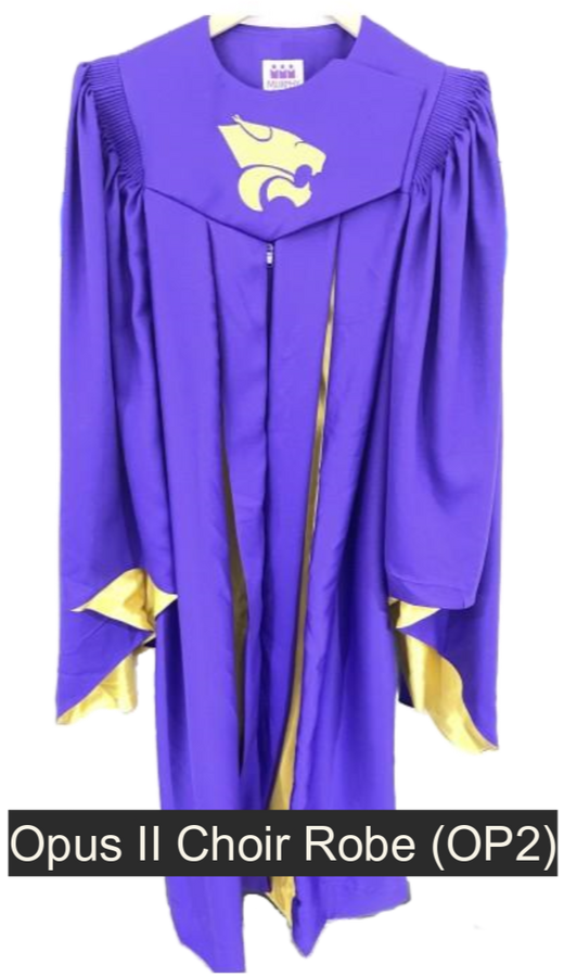 Opus II Choir Robe. Crossover yoke. Contrasting inverted pleats, inner sleeve. Add your own emblem. Satin fabric accents $20.00 extra. 12 color choices. 3 fabric choices: Viva $279.95, Tissue Faille $289.95, Wonder Crepe $299.95 (OP2)