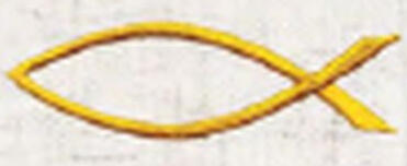 Ichthus. Classic "fish" symbol. Gold, Silver, Metallic Gold, or Metallic Silver thread. 4 size choices: 2" to 5". $4 to $8 (D-1363)