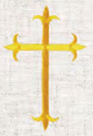 Latin Cross. Traditional latin cross. Gold, Silver, Metallic Gold, or Metallic Silver thread. 4 size choices: 2" to 5". $4 to $8 (D-1364)
