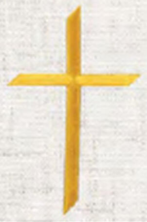 Dimensional Cross. Simple cross with angled ends giving the impression of depth. Gold, Silver, Metallic Gold, or Metallic Silver thread. 4 size choices: 2" to 5". $4 to $8 (D-1356)