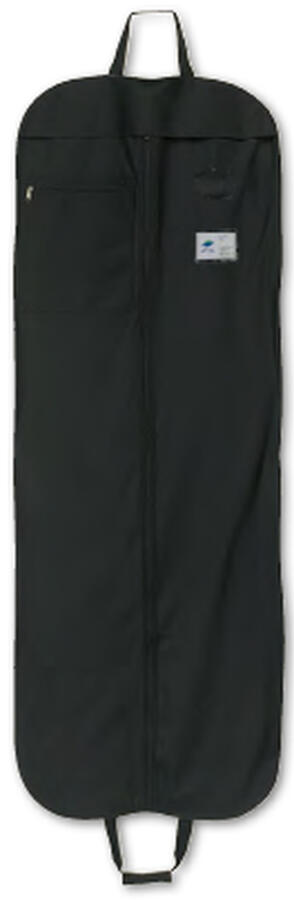 Polyester Garment Bag. Folds in quarters, 3 Handles with Velcro. Zippered front pocket. Clear window for viewing garment. ID card pocket. 2 size choices: 23.5" W x 65" L $44.95 (VC329), 23.5" W x 77" L $59.95 (B4329)