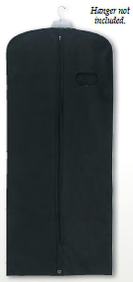 Recycled Nylon Garment Bag. 52" L zipper. Easily folds and attaches to hanger loop. Clear Window for viewing garment. 27" W x 62" L, 2 pcs. $16.95 ea. (VS329BLK)